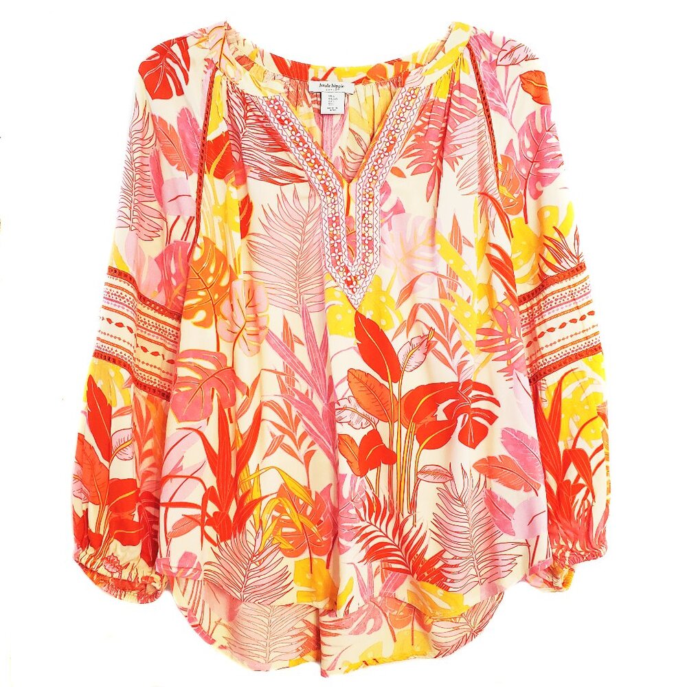 Haute Hippie Tropical Embroidered Popover Top - Picture 1 of 6